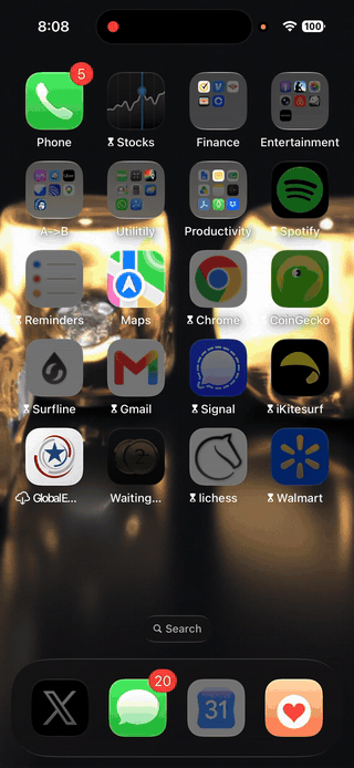 Screen recording of a locked home screen: tapping an app brings up the prayer screen before it opens